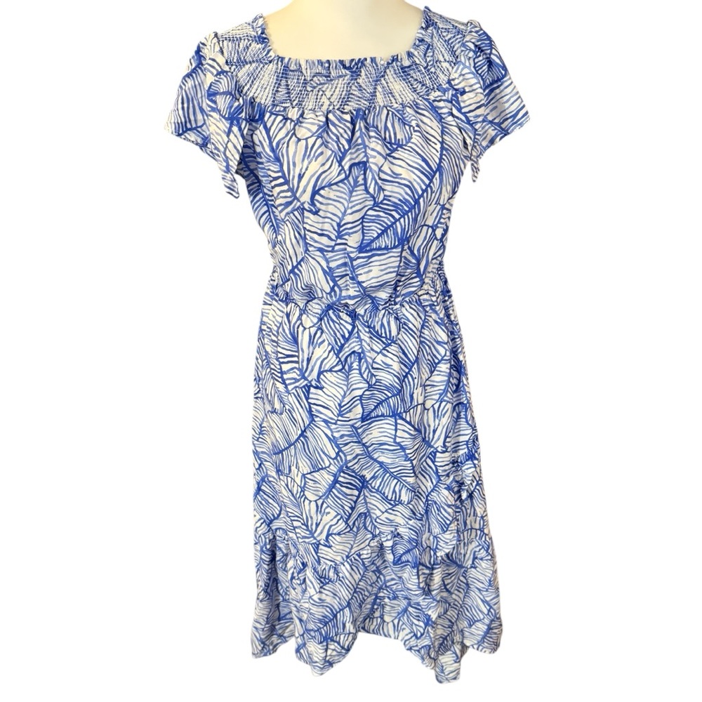 Vineyards Vines Women Sz 4 high low Fit And Flutter dress Blue White Floral Midi
